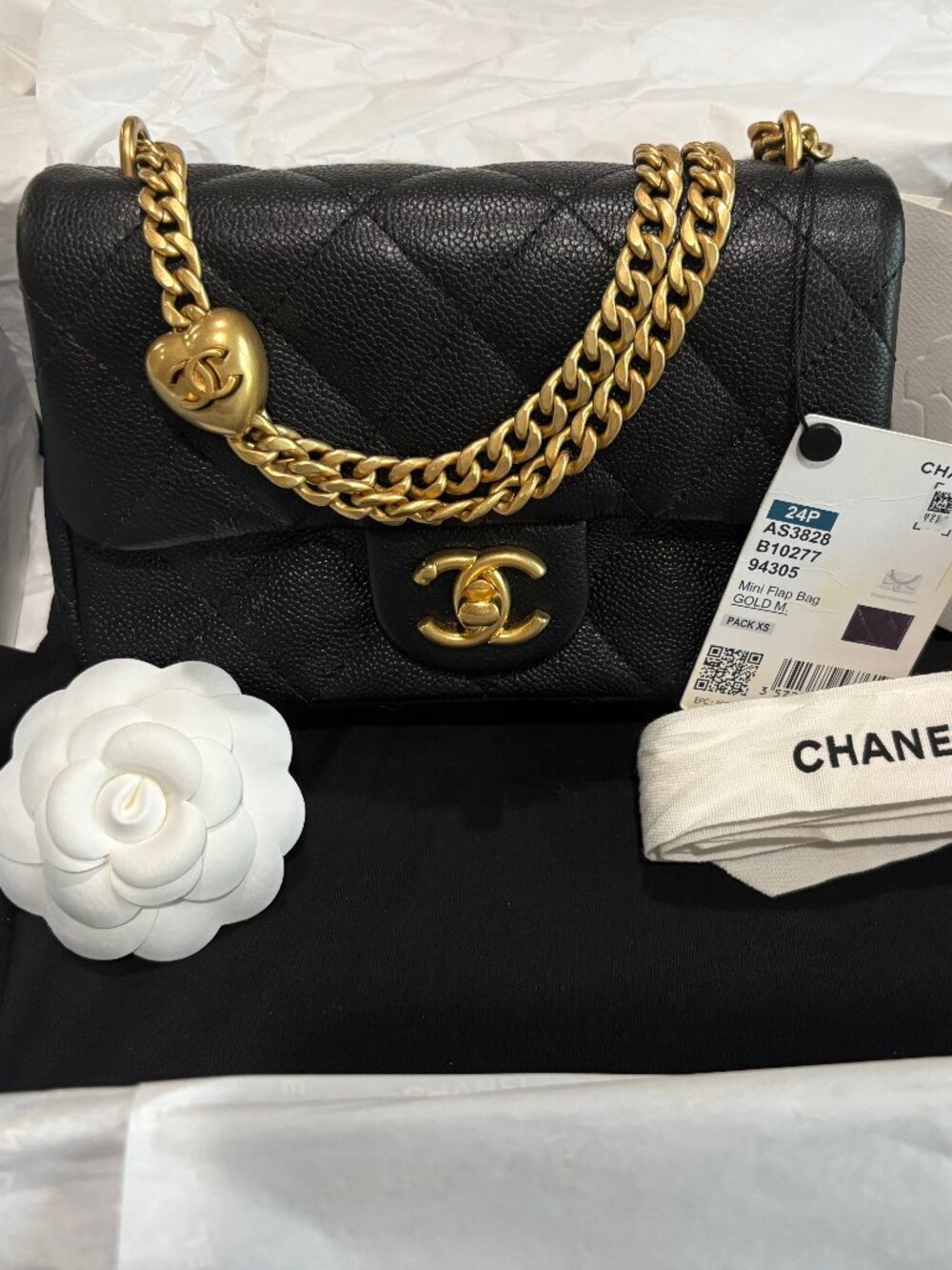 NEW CHANEL 24P SWEETHEART CRUSH MINI FLAP BAG RECEIPT & BOX